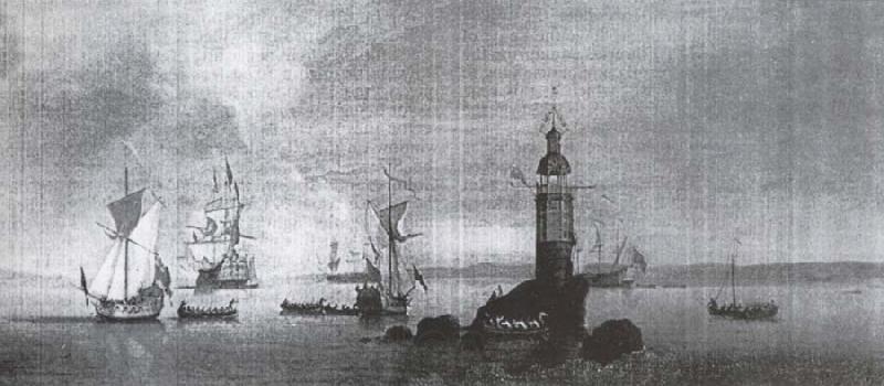 Monamy, Peter This is Manamy-s Picture of the opening of the first Eddystone Lighthouse in 1698 Norge oil painting art